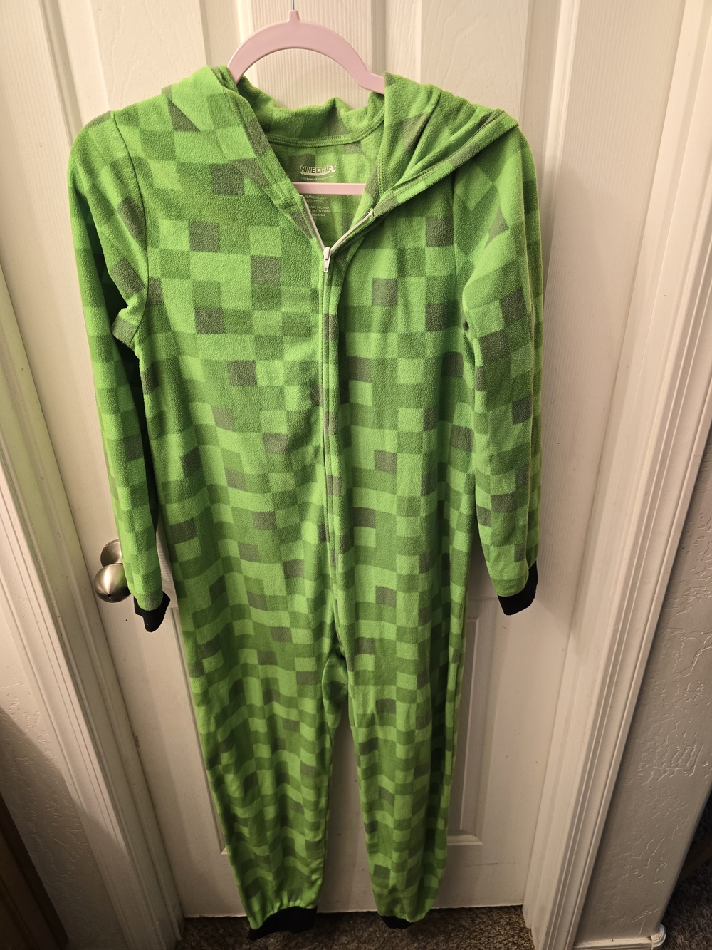 Minecraft Green Pixel-Pattern Hooded Zip-Up Jacket